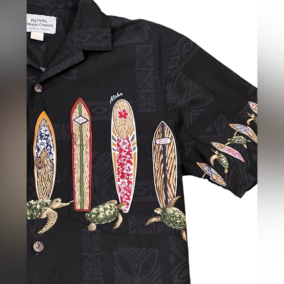 ROYAL HAWAIIAN CREATIONS button down short sleeve shirt small surfboard turtles - Picture 3 of 7